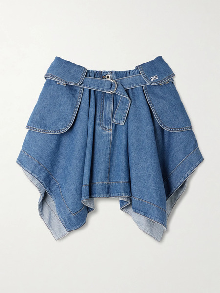  Loewe   Belted Asymmetric Draped Embroidered Denim Mini Skirt   Mid Denim 