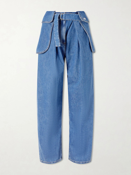  Loewe   Belted Pleated Wide Leg Jeans   Mid Denim 