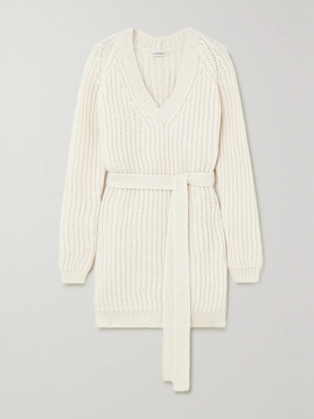  Loewe   Belted Ribbed Alpaca Blend Sweater   White 