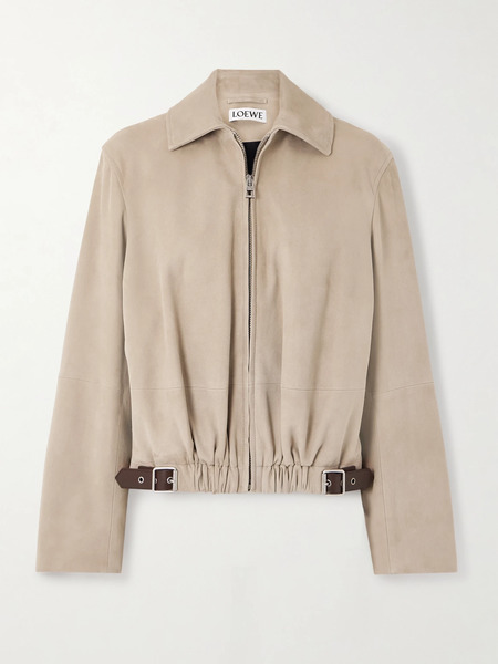  Loewe   Buckle Embellished Leather Trimmed Suede Jacket   Beige 