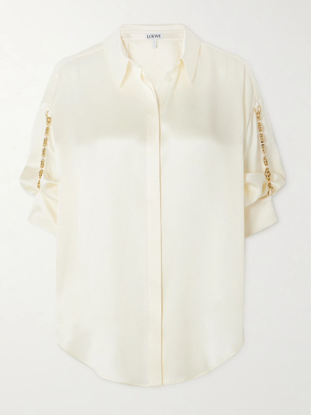  Loewe   Chain Embellished Silk Shirt   White 