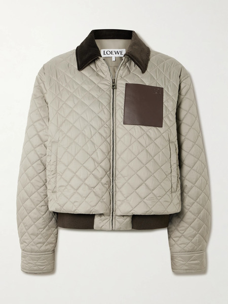  Loewe   Corduroy  And Leather Trimmed Quilted Shell Jacket   Gray 
