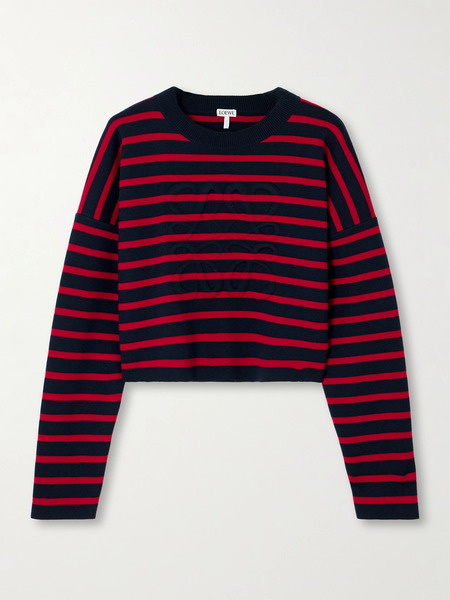  Loewe   Cropped Oversized Striped Jacquard Knit Wool Blend Sweater   Red 