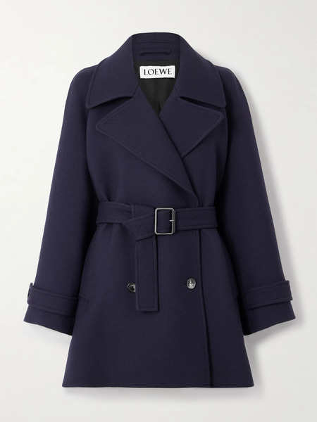  Loewe   Double Breasted Belted Wool And Silk Blend Twill Jacket   Navy 