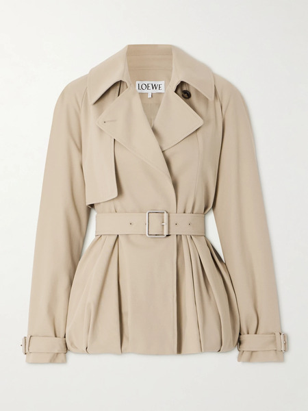  Loewe   Double Breasted Pleated Cotton Twill Jacket   Beige 