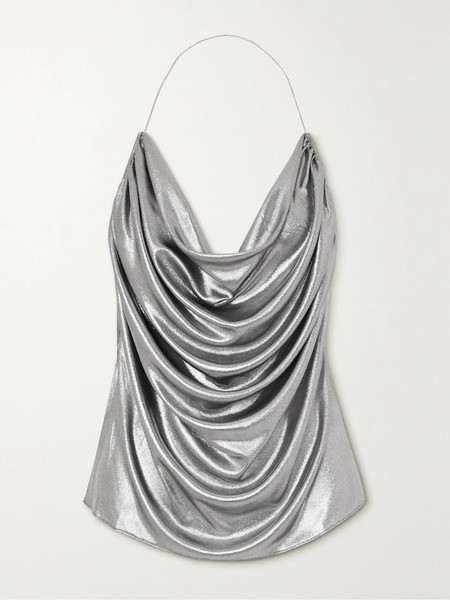  Loewe   Draped Halterneck Open Back Lamé Camisole   Silver 