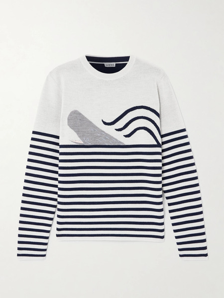  Loewe   Embroidered Jacquard Knit Wool Blend Sweater   Off White 