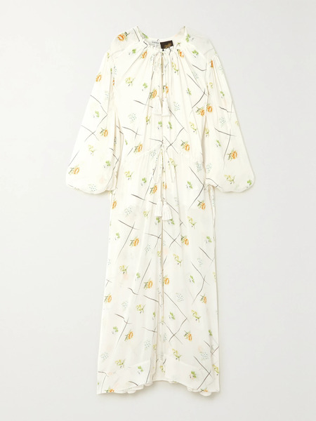  Loewe   Floral Print Crepon Maxi Dress   Off White 