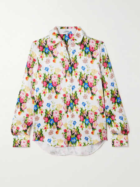  Loewe   Floral Print Silk Shirt   White 