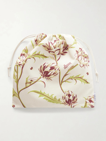  Loewe   Floral Print Twill Drawstring Pouch   Cream 
