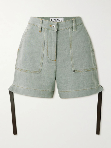  Loewe   Leather Trimmed Denim Shorts   Green 