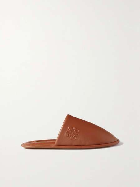  Loewe   Logo Embossed Leather Slippers   Tan 