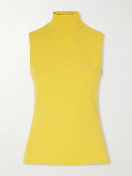  Loewe   Logo Embroidered Ribbed Knit Turtleneck Top   Yellow 