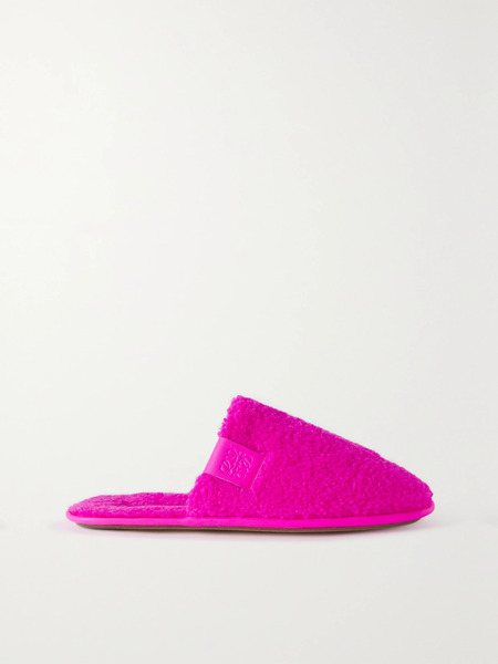  Loewe   Neon Leather Trimmed Fleece Slippers   Fuchsia 