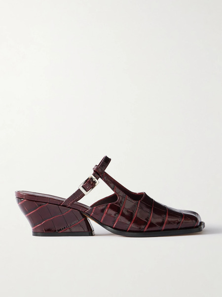  Loewe   Onda Croc Effect Leather Mules   Burgundy 