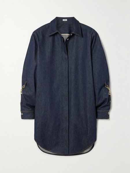  Loewe   Oversized Chain Embellished Denim Mini Shirt Dress   Blue 