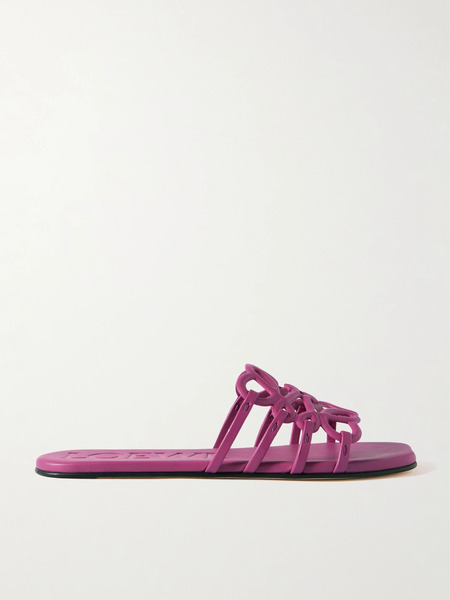  Loewe   + Paula's Ibiza Petal Anagram Leather Slides   Fuchsia 