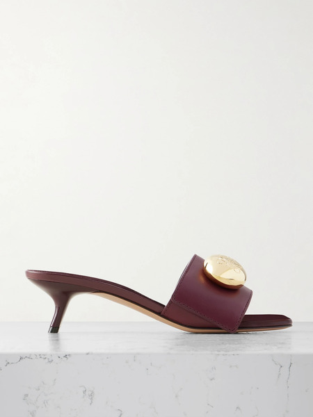  Loewe   Pebble Embellished Leather Mules   Burgundy 