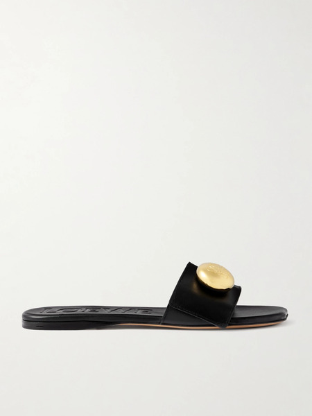  Loewe   Pebble Embellished Leather Slides   Black 