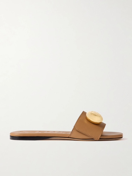  Loewe   Pebble Embellished Leather Slides   Tan 