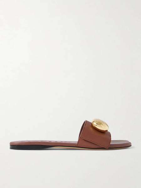  Loewe   Pebble Embellished Leather Slides   Tan 