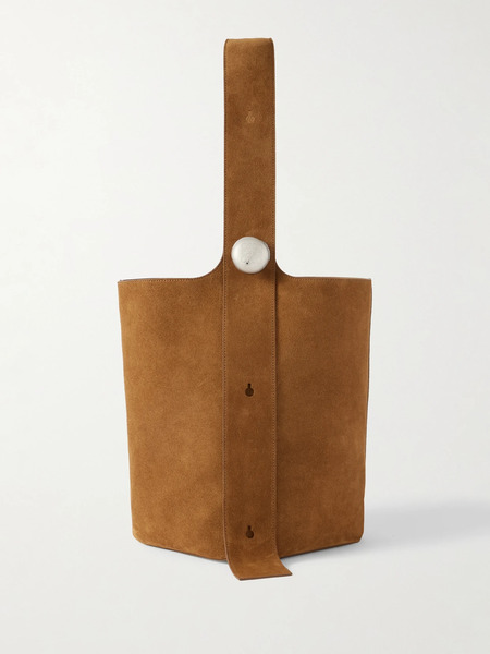 Loewe   Pebble Embellished Suede Bucket Bag   Camel 
