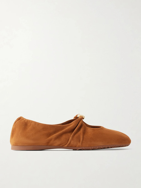  Loewe   Pebble Embellished Suede Flats   Tan 