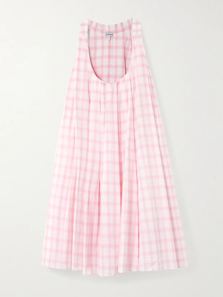  Loewe   Pleated Checked Cotton Voile Mini Dress   Pink 