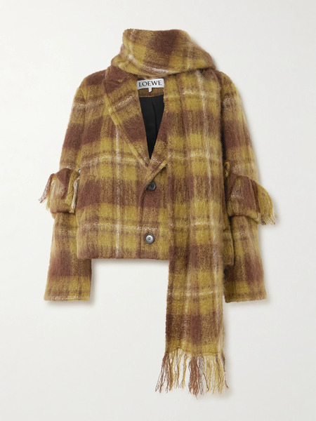  Loewe   Scarf Detailed Checked Mohair And Wool Blend Jacket   Multi 