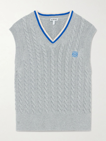  Loewe   Striped Cable Knit Cotton Blend Vest   Grape 