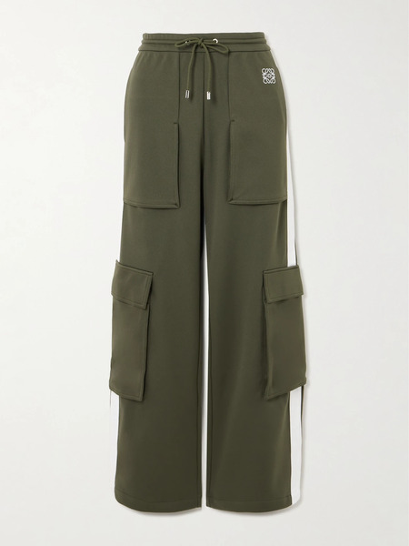  Loewe   Striped Embroidered Tech Jersey Straight Leg Cargo Pants   Green 