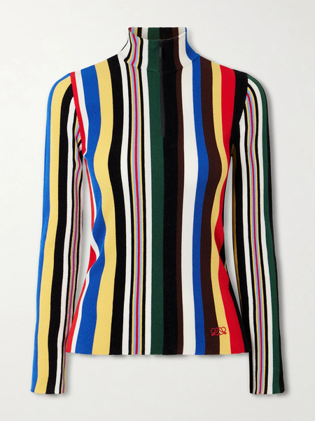  Loewe   Striped Ribbed Knit Half Zip Turtleneck Top   Multi 