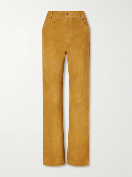  Loewe   Suede High Rise Straight Leg Pants   Camel 