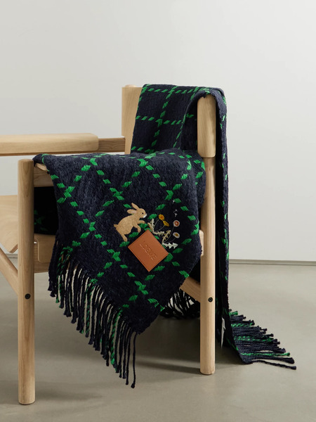 Loewe   + Suna Fujita Checked Wool Blend Blanket   Navy 