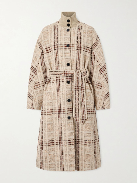  Loro Piana   Checked Wool Blend Tweed Coat   Cream 