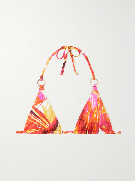  Louisa Ballou   Embellished Printed Triangle Bikini Top   Red 