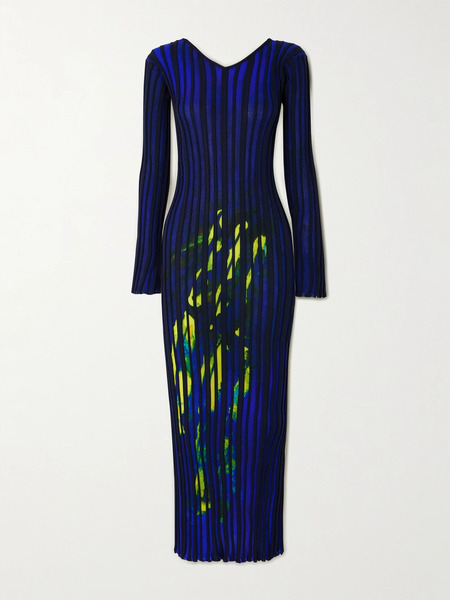  Louisa Ballou   Printed Ribbed Knit Midi Dress   Blue 