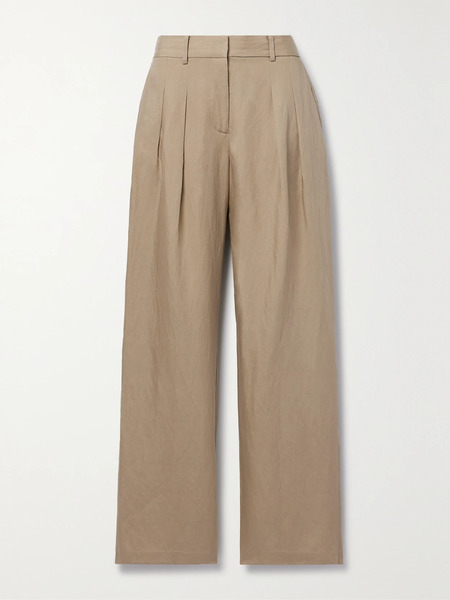  Loveshackfancy   Adams Pleated Lyocell And Linen Blend Wide Leg Pants   Green 