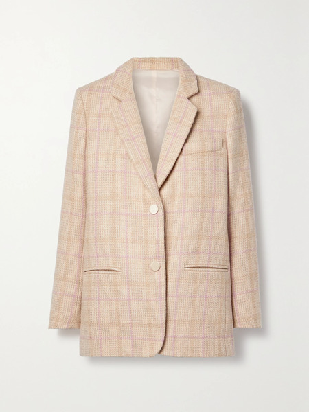  Loveshackfancy   Denzel Checked Houndstooth Wool Blazer   Pastel Pink 