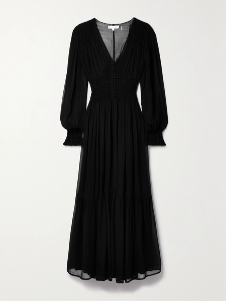  Loveshackfancy   Evalina Smocked Chiffon Maxi Dress   Black 