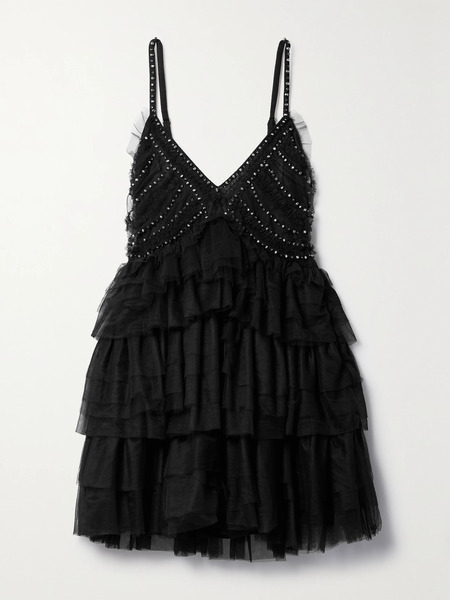  Loveshackfancy   Jude Embellished Ruffled Tulle Mini Dress   Black 