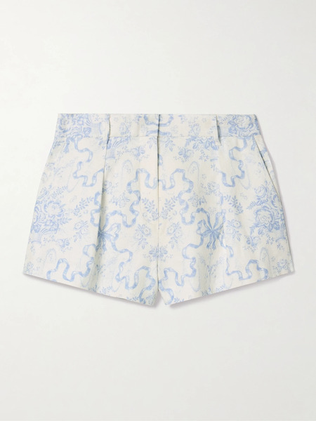  Loveshackfancy   Lacette Pleated Printed Linen Shorts   Blue 