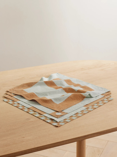  Lrnce   Bodha Set Of Four Printed Cotton Napkins   Blue 