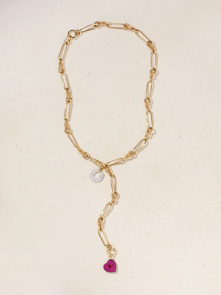  Lucy Delius   Twisted Chain, Horseshoe And Heart Convertible 14 Karat Gold, Rhodium Plated, Ruby And Diamond Necklace   One Size 