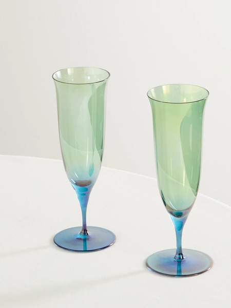  Luisa Beccaria   Set Of Two Degradé Glass Champagne Flutes   Green 