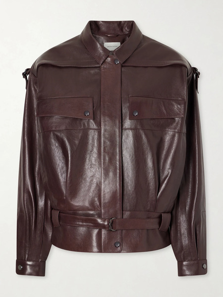  Magda Butrym   Belted Leather Biker Jacket   Burgundy 