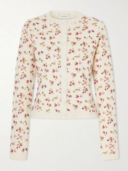 Magda Butrym   Floral Print Wool, Silk And Cashmere Blend Cardigan   Cream 