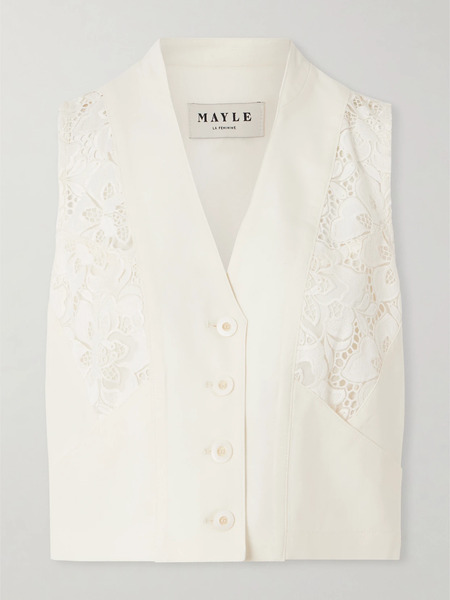  Maison Mayle   Ines Lace Trimmed Wool Twill Vest   Ivory 