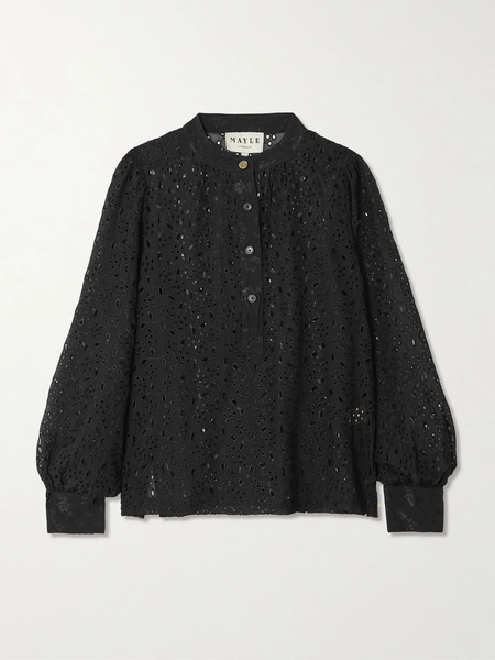  Maison Mayle   Lady Papa Broderie Anglaise Silk Blouse   Black 