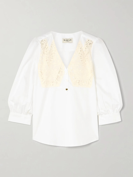  Maison Mayle   Lalou Lace Paneled Cotton Poplin Blouse   Ivory 